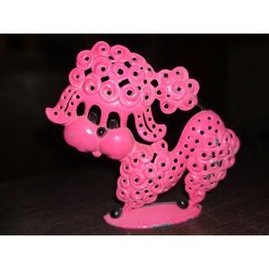 Vtg Revere MFG Hot Pink and Black Metal Poodle, Dog, Home, Earring Holder Girls